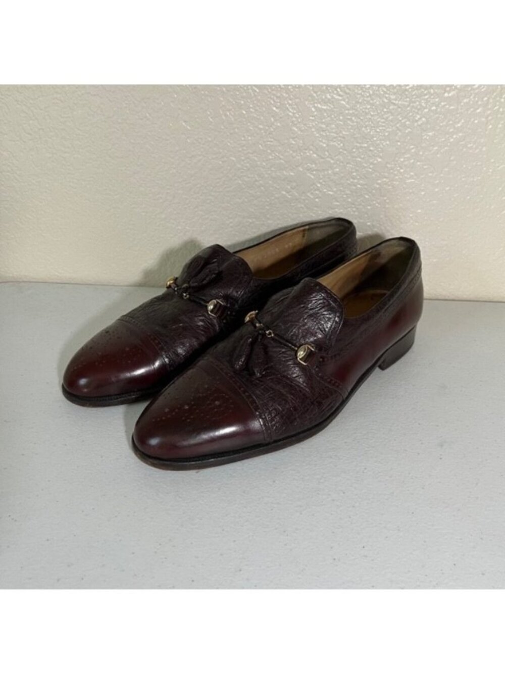 MORESCHI Mens Tassel Loafer Peccary Leather Brown Rare 9.5M U.S.